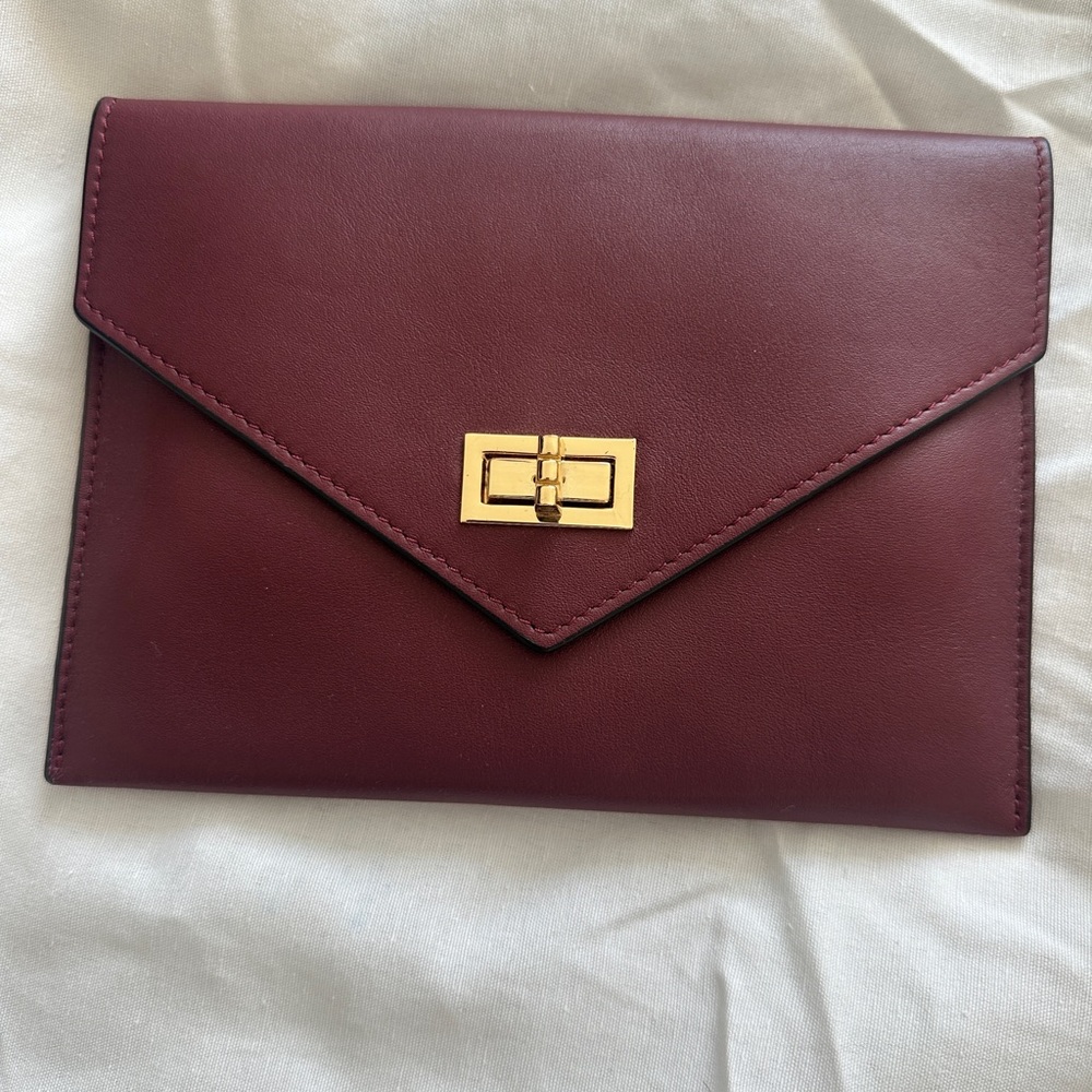 Anine Bing | Mini Burgundy Leather Envelope Clutch with Gold Clasp